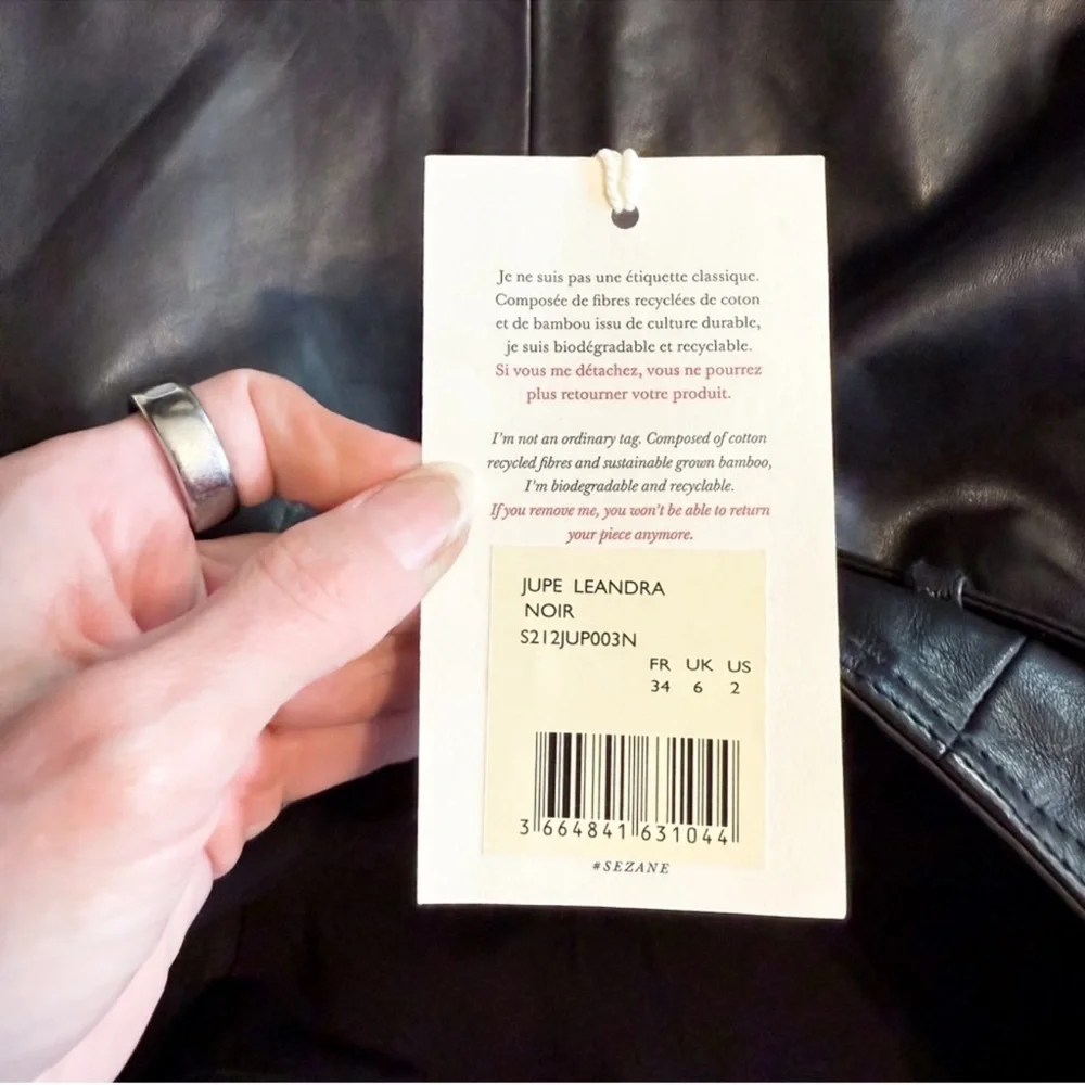 Sezane Leandra Skirt Smooth Black Lamb Leather Size 34 US 2